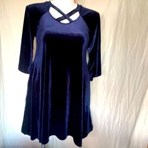 Blue velvet bell sleeved swing dress